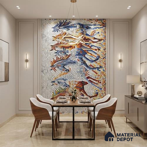 Faux Mosaic Mural Poster Wall Tile TL 07910 Freedom Horse 4 ft x 2 ft Vitrified Glossy Punch Finish - 9 mm | Suitable For Living Room, Bedroom & Office