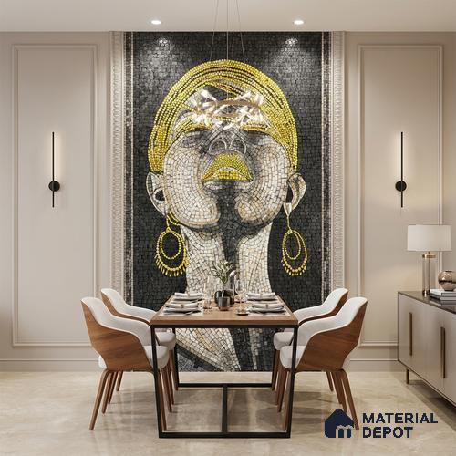 Faux Mosaic Mural Poster Wall Tile TL 07911 Golden Beauty 4 ft x 2 ft Vitrified Glossy Punch Finish - 9 mm | Suitable For Living Room, Bedroom & Office