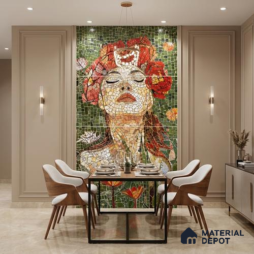 Faux Mosaic Mural Poster Wall Tile TL 07912 Lady Rose 4 ft x 2 ft Vitrified Glossy Punch Finish - 9 mm | Suitable For Living Room, Bedroom & Office