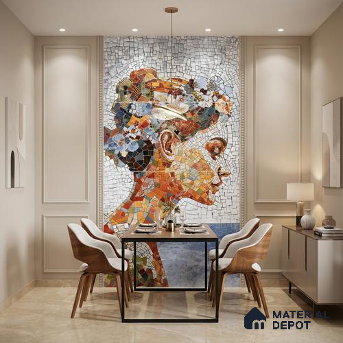 Faux Mosaic Mural Poster Wall Tile TL 07914 Ancient Gaze 4 ft x 2 ft Vitrified Glossy Punch Finish - 9 mm | Suitable For Living Room, Bedroom & Office