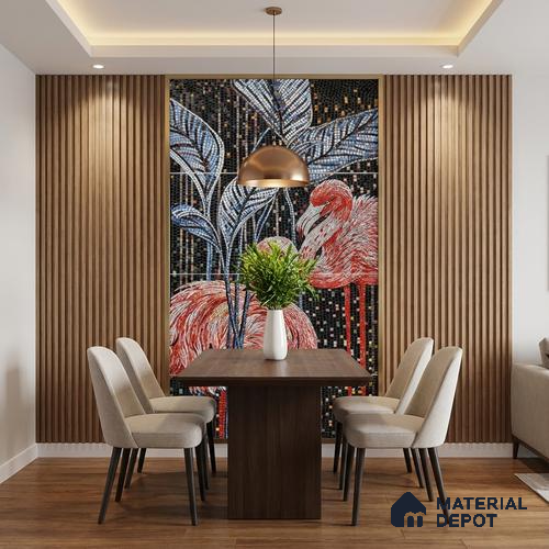 Faux Mosaic Mural Poster Wall Tile TL 07915 Flamingo 4 ft x 2 ft Vitrified Glossy Punch Finish - 9 mm | Suitable For Living Room, Bedroom & Office