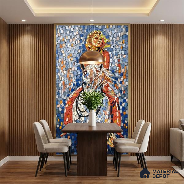 Faux Mosaic Mural Poster Wall Tile TL 07916 Galloping Girl 4 ft x 2 ft Vitrified Glossy Punch Finish - 9 mm | Suitable For Living Room, Bedroom & Office