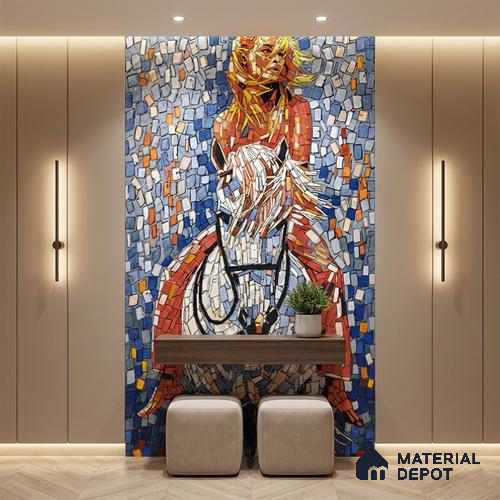 Faux Mosaic Mural Poster Wall Tile TL 07916 Galloping Girl 4 ft x 2 ft Vitrified Glossy Punch Finish - 9 mm | Suitable For Living Room, Bedroom & Office