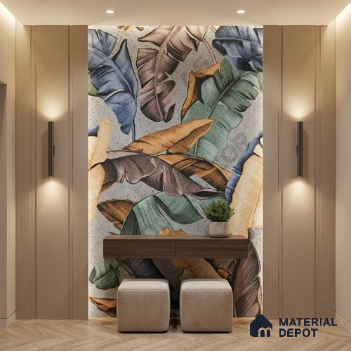 Faux Mosaic Mural Poster Wall Tile TL 07917 Tropical Leaf 4 ft x 2 ft Vitrified Glossy Punch Finish - 9 mm | Suitable For Living Room, Bedroom & Office