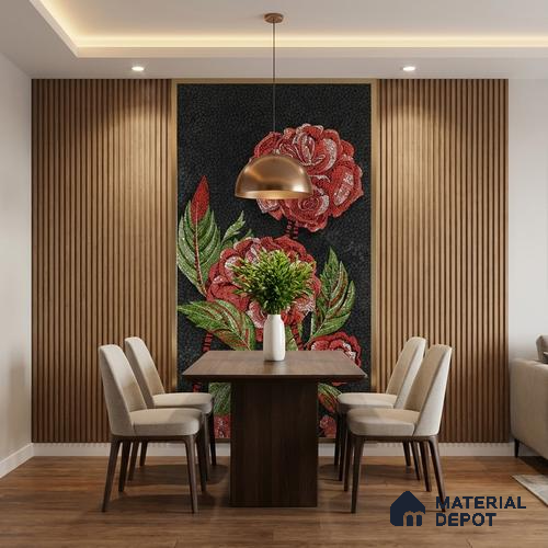 Faux Mosaic Mural Poster Wall Tile TL 07920 Crimson Rose 4 ft x 2 ft Vitrified Glossy Punch Finish - 9 mm | Suitable For Living Room, Bedroom & Office