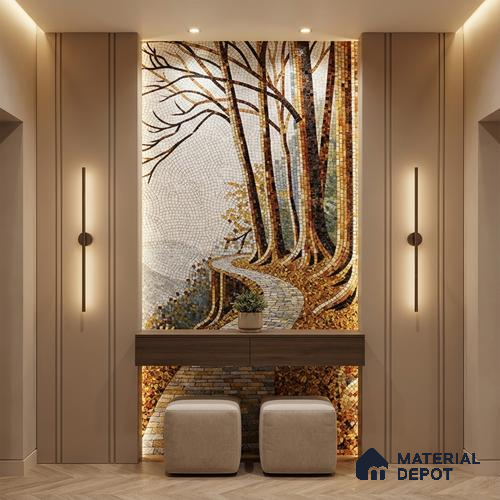 Faux Mosaic Mural Poster Wall Tile TL 07923 Autumn Trail 4 ft x 2 ft Vitrified Glossy Punch Finish - 9 mm | Suitable For Living Room, Bedroom & Office
