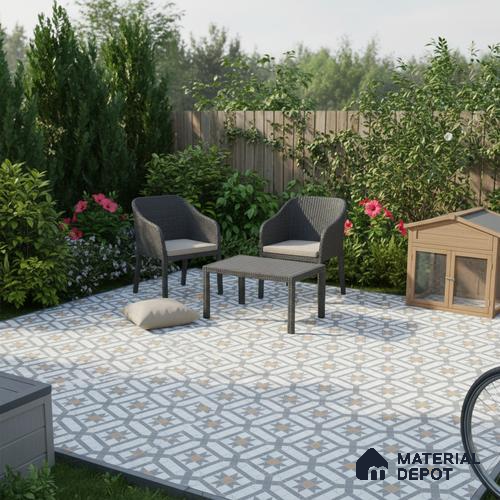 Floor Tile TL 07965 Tesco 1.3 ft x 1.3 ft Vitrified Matte Finish - 12 mm | Pattern Alignment May Vary | 2-3 mm Spacer is Mandatory