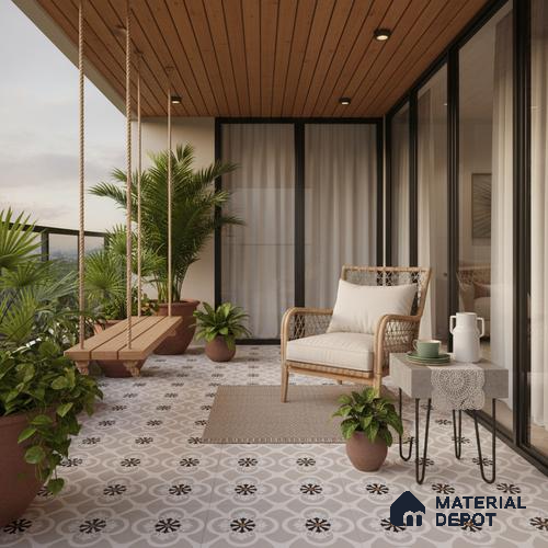 Floor & Wall Tile TL 07967 Fileto Grey 2 ft x 2 ft Vitrified Matte Finish - 9 mm | Suitable for Living Room & Bedroom | Please Expect a Slight Variation of Pattern