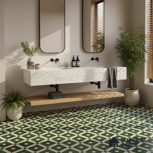 Moroccan Tile TL 08015  Silica Crest Green 1 ft x 1 ft Vitrified Matte Finish - 9 mm | Suitable for Living Room, Kitchen, Balcony Floor & Wall | Please Expect a Slight Variation of Pattern