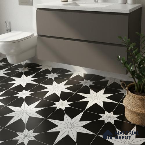 Moroccan Tile TL 08019  Canyon Fade Black 1 ft x 1 ft Vitrified Matte Finish - 9 mm | Suitable for Living Room, Kitchen, Balcony Floor & Wall | Please Expect a Slight Variation of Pattern