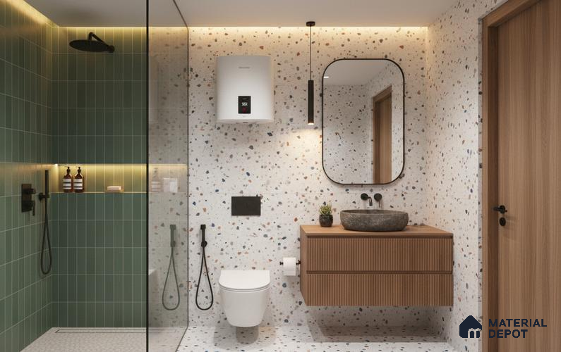 Terrazzo Floor & Wall Tile TL 08094 CV Classic Chips White 4 ft x 2 ft Vitrified Matte Finish - 9 mm