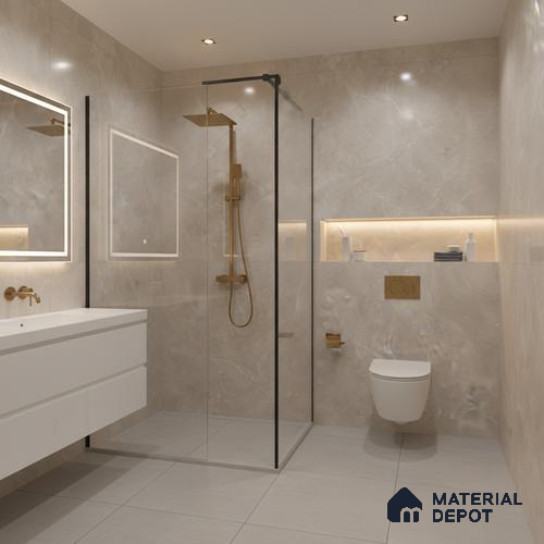 Marble Look Floor & Wall Tile TL 08115 Lublin Taupe 4 ft x 2 ft Vitrified Glossy Finish - 9 mm | Random 6