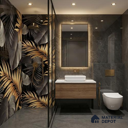 Tropical Wall Tile TL 08129 B Monzon Black Decor B 4 ft x 2 ft Vitrified Glossy Finish - 9 mm | Random 2