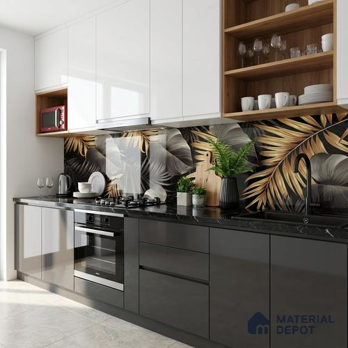 Tropical Wall Tile TL 08129 B Monzon Black Decor B 4 ft x 2 ft Vitrified Glossy Finish - 9 mm | Random 2