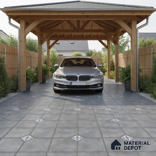 Parking Stone Floor Tile TL 08192 B Castle Gris 16 inch x 16 inch | Vitrified Anti Skid Matte Finish Heavy Duty Tile - 12 mm | Suitable For High Traffic Areas, Parking, Balcony | Pattern Alignment May Vary | 2-3 mm Spacer is Mandatory