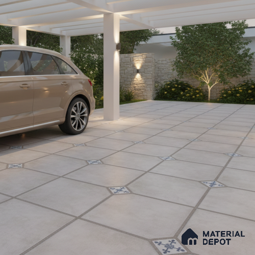 Parking Stone Floor Tile TL 08192 C Castle Ice 16 inch x 16 inch | Vitrified Anti Skid Matte Finish Heavy Duty Tile - 12 mm | Suitable For High Traffic Areas, Parking, Balcony | Pattern Alignment May Vary | 2-3 mm Spacer is Mandatory