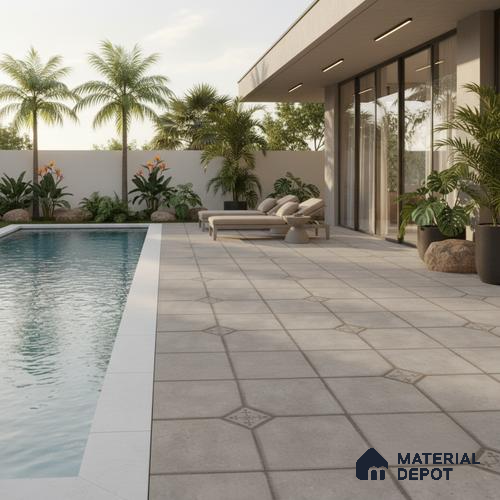 Parking Stone Floor Tile TL 08192 E Castle Terrazo 16 inch x 16 inch | Vitrified Anti Skid Matte Finish Heavy Duty Tile - 12 mm | Suitable For High Traffic Areas, Parking, Balcony | Pattern Alignment May Vary | 2-3 mm Spacer is Mandatory