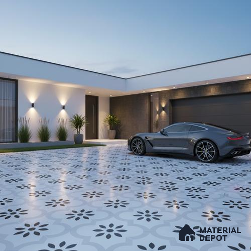 Parking Patterned Floor Tile TL 08194 CH-8 16 inch x 16 inch | Vitrified Anti Skid Matte Finish Heavy Duty Tile - 12 mm | Suitable For High Traffic Areas, Parking, Balcony | Pattern Alignment May Vary | 2-3 mm Spacer is Mandatory