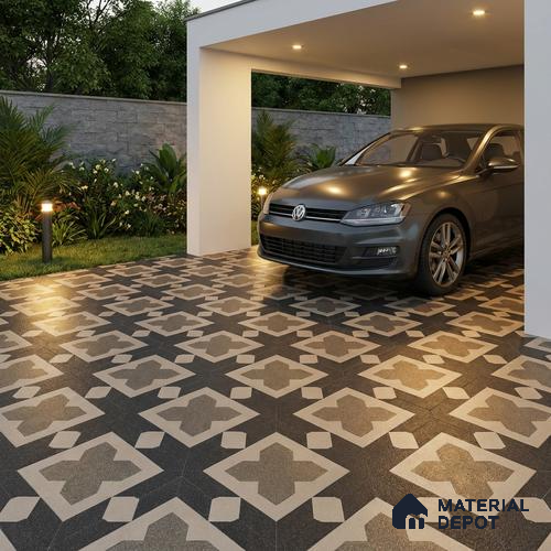 Parking Patterned Floor Tile TL 08196 DC-16 16 inch x 16 inch | Vitrified Anti Skid Matte Finish Heavy Duty Tile - 12 mm | Suitable For High Traffic Areas, Parking, Balcony | Pattern Alignment May Vary | 2-3 mm Spacer is Mandatory