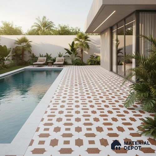 Parking Patterned Floor Tile TL 08198 DC-24 16 inch x 16 inch | Vitrified Anti Skid Matte Finish Heavy Duty Tile - 12 mm | Suitable For High Traffic Areas, Parking, Balcony | Pattern Alignment May Vary | 2-3 mm Spacer is Mandatory