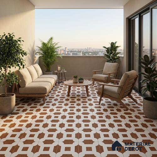 Parking Patterned Floor Tile TL 08198 DC-24 16 inch x 16 inch | Vitrified Anti Skid Matte Finish Heavy Duty Tile - 12 mm | Suitable For High Traffic Areas, Parking, Balcony | Pattern Alignment May Vary | 2-3 mm Spacer is Mandatory