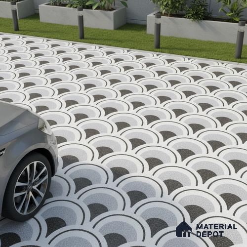 Parking Patterned Floor Tile TL 08201 DC-29 16 inch x 16 inch | Vitrified Anti Skid Matte Finish Heavy Duty Tile - 12 mm | Suitable For High Traffic Areas, Parking, Balcony | Pattern Alignment May Vary | 2-3 mm Spacer is Mandatory