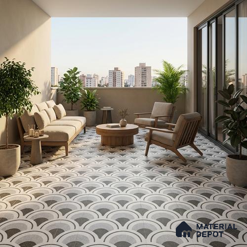 Parking Patterned Floor Tile TL 08201 DC-29 16 inch x 16 inch | Vitrified Anti Skid Matte Finish Heavy Duty Tile - 12 mm | Suitable For High Traffic Areas, Parking, Balcony | Pattern Alignment May Vary | 2-3 mm Spacer is Mandatory