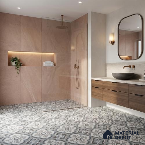 Parking Moroccan Floor Tile TL 08204 DC-33 16 inch x 16 inch | Vitrified Anti Skid Matte Finish Heavy Duty Tile - 12 mm | Suitable For High Traffic Areas, Parking, Balcony | Pattern Alignment May Vary | 2-3 mm Spacer is Mandatory