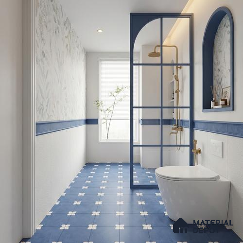 Parking Moroccan Floor Tile TL 08205 B Bloom Azul 16 inch x 16 inch | Vitrified Anti Slip Matte Finish Heavy Duty Tile - 12 mm | Suitable For High Traffic Areas, Parking, Balcony | Pattern Alignment May Vary | 2-3 mm Spacer is Mandatory