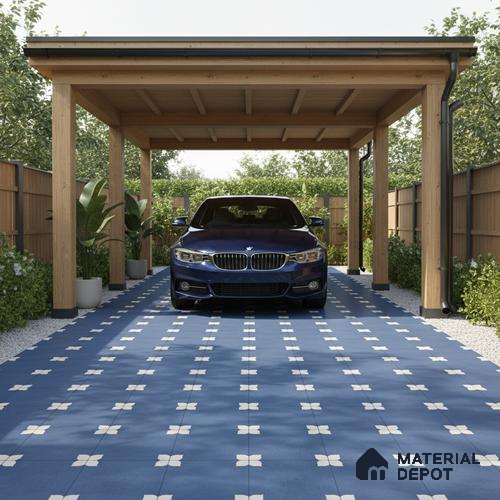 Parking Moroccan Floor Tile TL 08205 B Bloom Azul 16 inch x 16 inch | Vitrified Anti Slip Matte Finish Heavy Duty Tile - 12 mm | Suitable For High Traffic Areas, Parking, Balcony | Pattern Alignment May Vary | 2-3 mm Spacer is Mandatory
