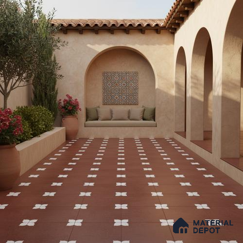 Parking Moroccan Floor Tile TL 08205 C Bloom Cotto 16 inch x 16 inch | Vitrified Anti Slip Matte Finish Heavy Duty Tile - 12 mm | Suitable For High Traffic Areas, Parking, Balcony | Pattern Alignment May Vary | 2-3 mm Spacer is Mandatory