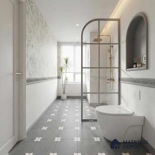 Parking Moroccan Floor Tile TL 08205 D Bloom Gris 16 inch x 16 inch | Vitrified Anti Slip Matte Finish Heavy Duty Tile - 12 mm | Suitable For High Traffic Areas, Parking, Balcony | Pattern Alignment May Vary | 2-3 mm Spacer is Mandatory