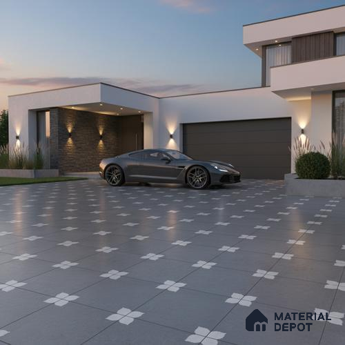 Parking Moroccan Floor Tile TL 08205 D Bloom Gris 16 inch x 16 inch | Vitrified Anti Slip Matte Finish Heavy Duty Tile - 12 mm | Suitable For High Traffic Areas, Parking, Balcony | Pattern Alignment May Vary | 2-3 mm Spacer is Mandatory