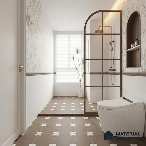 Parking Moroccan Floor Tile TL 08205 E Bloom Verde 16 inch x 16 inch | Vitrified Anti Slip Matte Finish Heavy Duty Tile - 12 mm | Suitable For High Traffic Areas, Parking, Balcony | Pattern Alignment May Vary | 2-3 mm Spacer is Mandatory