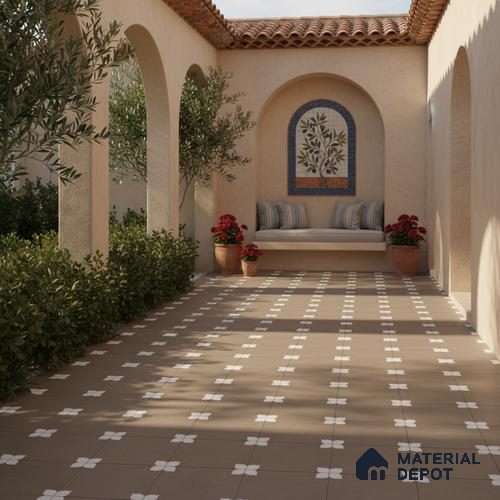 Parking Moroccan Floor Tile TL 08205 E Bloom Verde 16 inch x 16 inch | Vitrified Anti Slip Matte Finish Heavy Duty Tile - 12 mm | Suitable For High Traffic Areas, Parking, Balcony | Pattern Alignment May Vary | 2-3 mm Spacer is Mandatory