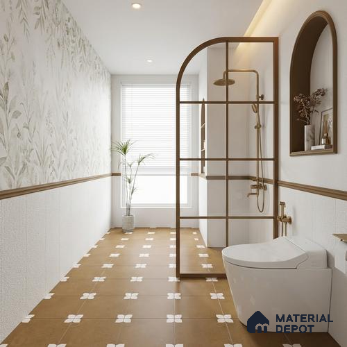 Parking Moroccan Floor Tile TL 08205 Bloom Cafe 16 inch x 16 inch | Vitrified Anti Slip Matte Finish Heavy Duty Tile - 12 mm | Suitable For High Traffic Areas, Parking, Balcony | Pattern Alignment May Vary | 2-3 mm Spacer is Mandatory