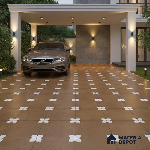 Parking Moroccan Floor Tile TL 08205 Bloom Cafe 16 inch x 16 inch | Vitrified Anti Slip Matte Finish Heavy Duty Tile - 12 mm | Suitable For High Traffic Areas, Parking, Balcony | Pattern Alignment May Vary | 2-3 mm Spacer is Mandatory