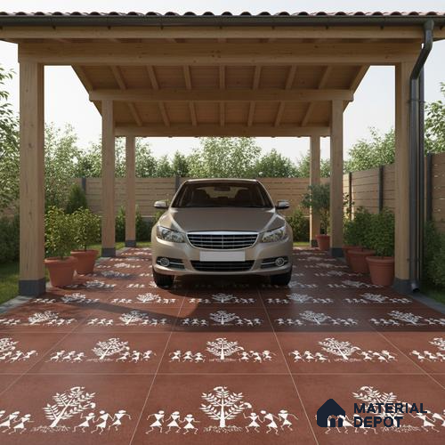 Parking Patterned Floor Tile TL 08206 D Kottai Cotto Decor 16 inch x 16 inch | Vitrified Anti Slip Matte Finish Heavy Duty Tile - 12 mm | Suitable For High Traffic Areas, Parking, Balcony | Pattern Alignment May Vary | 2-3 mm Spacer is Mandatory