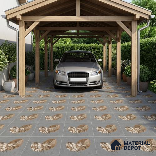 Parking Patterned Floor Tile TL 08206 F Kottai Gris Decor 16 inch x 16 inch | Vitrified Anti Slip Matte Finish Heavy Duty Tile - 12 mm | Suitable For High Traffic Areas, Parking, Balcony | Pattern Alignment May Vary | 2-3 mm Spacer is Mandatory