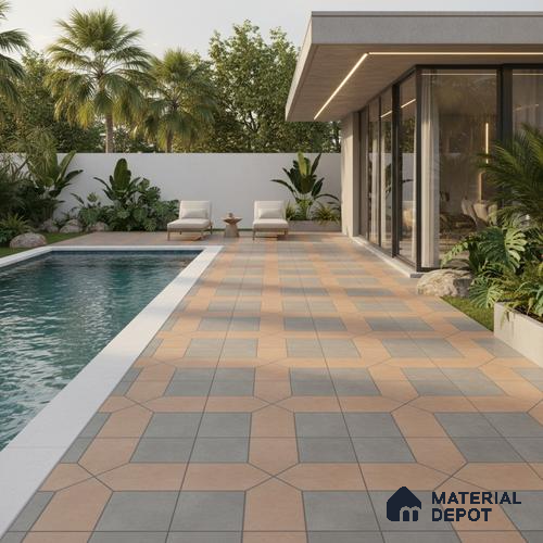 Parking Stone Floor Tile TL 08207 B Indus Olive 16 inch x 16 inch | Vitrified Anti Slip Matte Finish Heavy Duty Tile - 12 mm | Suitable For High Traffic Areas, Parking, Balcony | Pattern Alignment May Vary | 2-3 mm Spacer is Mandatory