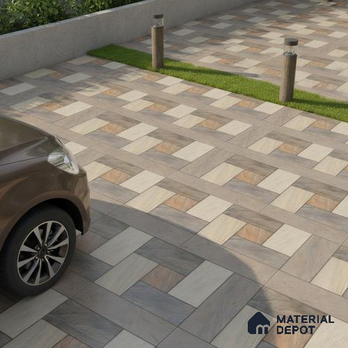Parking Stone Floor Tile TL 08209 Sand Stone 16 inch x 16 inch | Vitrified Anti Slip Matte Finish Heavy Duty Tile - 12 mm | Suitable For High Traffic Areas, Parking, Balcony | Pattern Alignment May Vary | 2-3 mm Spacer is Mandatory