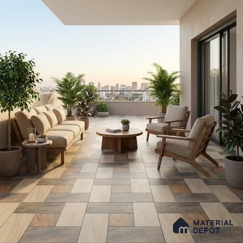Parking Stone Floor Tile TL 08209 Sand Stone 16 inch x 16 inch | Vitrified Anti Slip Matte Finish Heavy Duty Tile - 12 mm | Suitable For High Traffic Areas, Parking, Balcony | Pattern Alignment May Vary | 2-3 mm Spacer is Mandatory