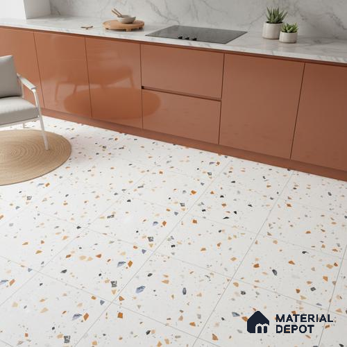 Terrazzo Wall & Floor Tile TL 08214 C Celeste Milk 2 ft x 2 ft Vitrified Matte Finish - 9 mm