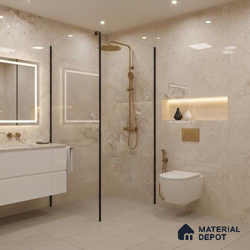 Marble Floor & Wall Tile TL 08412 Rayina Camel 4 ft x 2 ft Glossy Finish Vitrified Tile - 9 mm | Suitable for Living Room, Bedroom & Bathroom