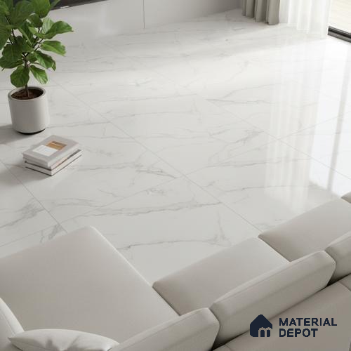 Marble Floor & Wall Tile TL 08443 Unisal Satuario 4 ft x 2 ft Glossy Finish Vitrified Tile - 9 mm | Suitable for Living Room, Bedroom & Bathroom