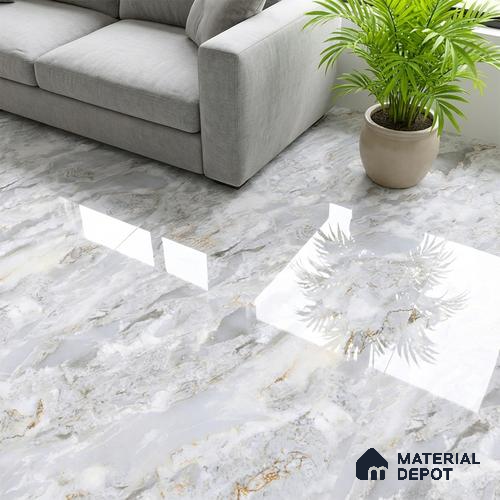 Marble Look TL 08495 Crevon Blue Endless 4 ft x 2 ft Vitrified Glossy Finish - 8 mm | Random 4