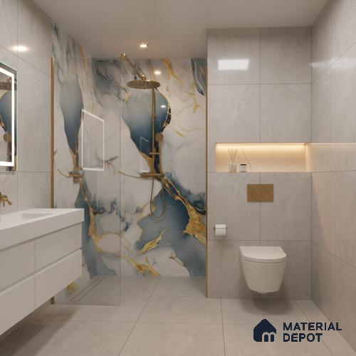Marble Look TL 08513 Seloma Aqua 4 ft x 2 ft Vitrified Glossy Finish - 8 mm | Random 3
