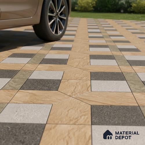 Budget Friendly Patterned Look Value for Money Parking Mistral Slate Floor Tile 16 x 16 inch | TL 08546 | Vitrified Matte Finish Tile - 12 mm | Suitable For Parking, Outdoor, Balcony & Terrace | Pattern Alignment May Vary | 2-3 mm Spacer is Mandatory