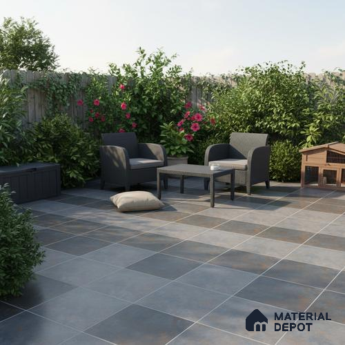 Budget Friendly Stone Look Value for Money Parking Alpine Smoulder Floor Tile 16 x 16 inch | TL 08548 | Vitrified Matte Finish Tile - 12 mm | Suitable For Parking, Outdoor, Balcony & Terrace | Pattern Alignment May Vary | 2-3 mm Spacer is Mandatory