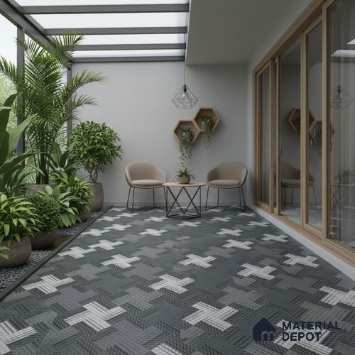 Budget Friendly Patterned Look Value for Money Parking Arctic Drift Floor Tile 16 x 16 inch | TL 08549 | Vitrified Matte Finish Tile - 12 mm | Suitable For Parking, Outdoor, Balcony & Terrace | Pattern Alignment May Vary | 2-3 mm Spacer is Mandatory